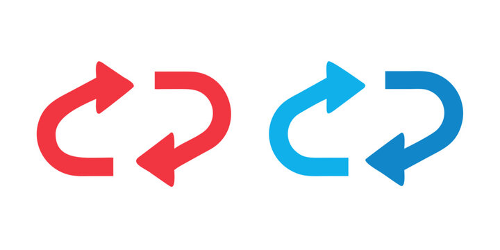 Two arrows in red and blue colors pointing in opposite directions.