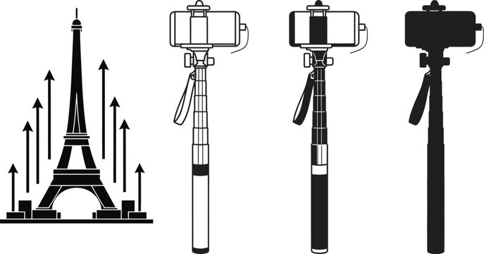 Monopod selfie stick with camera and eiffel tower