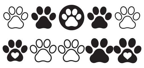 Fototapeta premium Minimalist outline paw print icons set for web and print. vector illustration eps 10