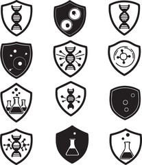 Obraz premium Collection of shield icons representing protection and sciencerelated concepts in a simple design