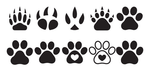 Fototapeta premium Animal paw print with heart shape silhouette for pet lovers. vector illustration eps 10