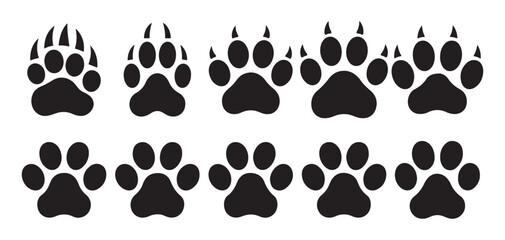 Fototapeta premium Black animal paw prints silhouette set isolated on white background. vector illustration eps 10