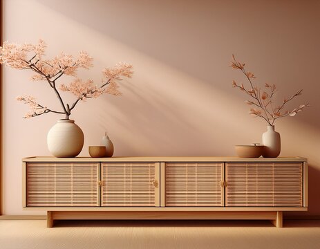 china cabinet wooden minimalist design muji style 3d rendering