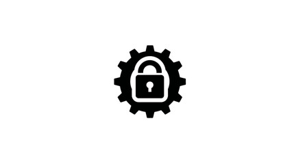 Obraz premium A black and white graphic showing a padlock icon inside of a gear