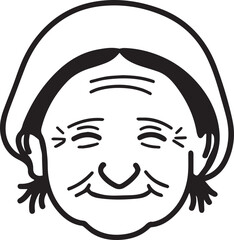 Old Woman Black and White Avatar Illustration in Minimal Line Art Style Design