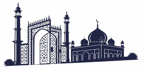 Majestic mosque with intricate architecture and grand entrance gate © Mamun