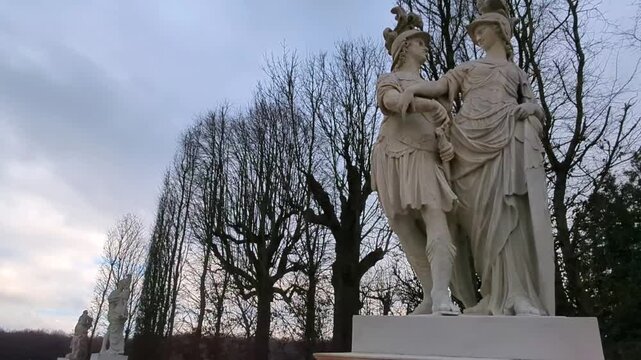 Classical marble statues in Belvedere Palace gardens Vienna Austria
