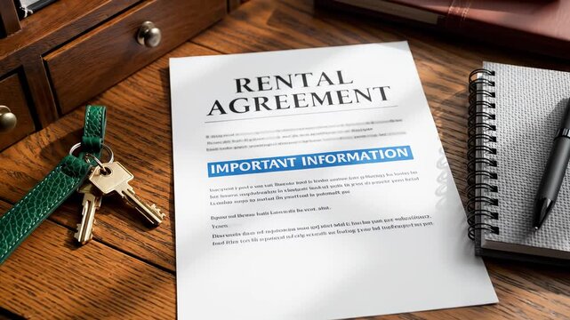 Rental agreement document on wooden table