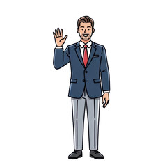 Obraz premium Professional man giving a thumbs-up gesture in a business suit and striped pants isolated on transparent background