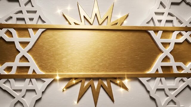 Elegant Golden Islamic Geometric Pattern with Star and Spotlight Overlay, Festive Background