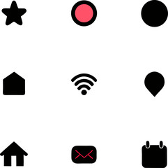 Collection of nine minimalist icons representing various common symbols and functions