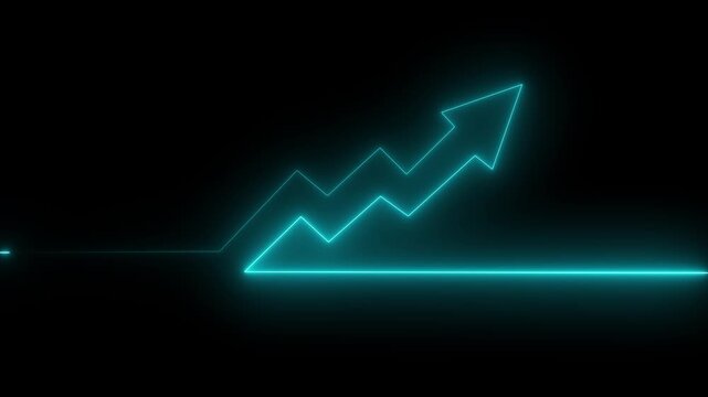 Glowing Blue Neon Arrow Graph Rising Upward Trend Line on Dark Background graph line