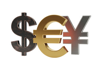 Obraz premium Dollar, euro, and yen symbols