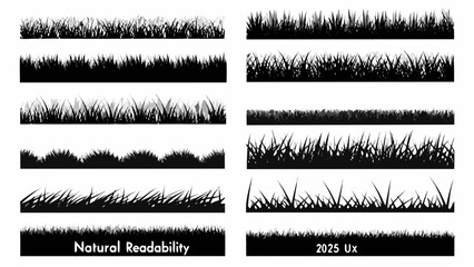 Black and white illustration of various grass border designs © PRODIP
