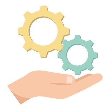 Hand Holding Two Interlocking Gears Vector Icon