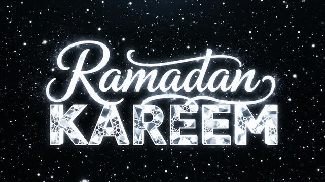 Elegant Ramadan Kareem text animation with sparkling stars and a crescent moon on a dark night sky