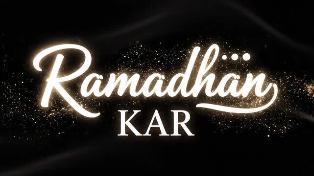Elegant Ramadhan Greeting with Glowing Arabic Calligraphy and Festive Lights on Black Background