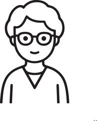 Old Woman Black and White Avatar Illustration in Minimal Line Art Style Design