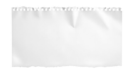 An empty white paper bag with a vintage wrinkled texture is fastened by a white paper clip on a blank creased document sheet for a minimalist business design