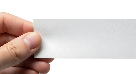 Hand holding blank business card isolated on white background