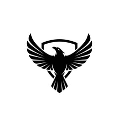 Obraz premium Black eagle symbol with shield silhouette against white background