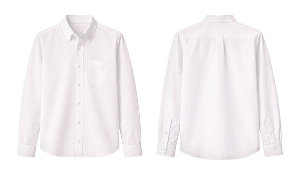 Blank White Long Sleeve Button-Up Shirt Front and Back View Mockup Isolated on White Background