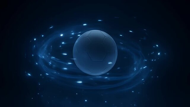 Abstract image of a soccer ball surrounded by swirling blue energy