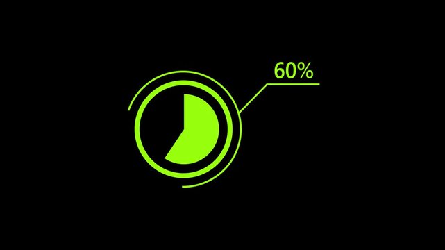 Abstract 98% circle diagram animation, 96% pie charts with business data visualization dashboard animated on black background. 4k