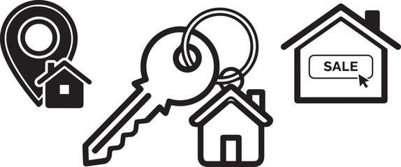 Fototapeta premium Minimalist black-and-white real estate UI icon. Perfect for property apps, real estate websites, dashboards, mobile interfaces, and modern digital UI projects