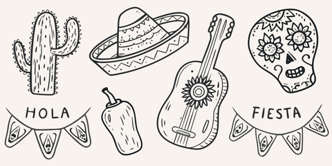 A collection of hand drawn mexican cultural symbols and decorative elements © Shahabuddin