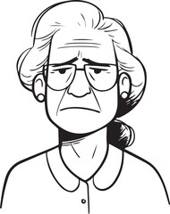 Obraz premium Old Woman Black and White Avatar Illustration in Minimal Line Art Style Design
