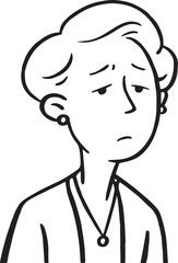 Old Woman Black and White Avatar Illustration in Minimal Line Art Style Design