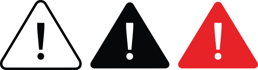Warning signs with exclamation marks in black white and red