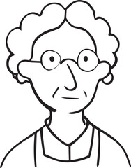 Obraz premium Old Woman Black and White Avatar Illustration in Minimal Line Art Style Design