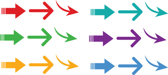 Collection of colorful arrow icons pointing right and left