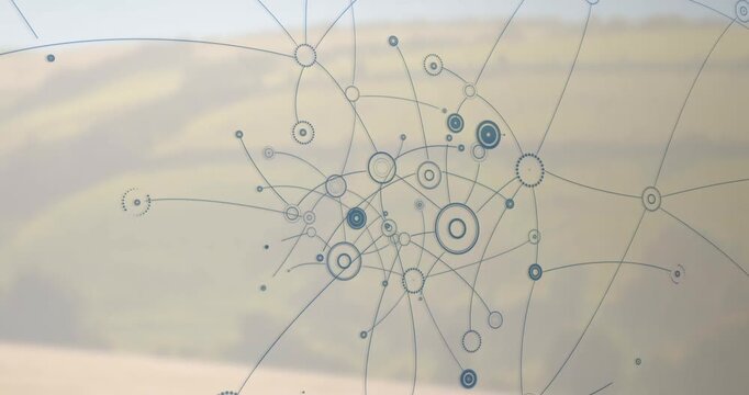 Single dark dot appearing, sketch web expanding and linking nodes, showing network over glass plane