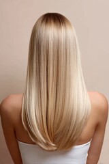 Naklejka premium Young caucasian female with straight blonde hair from behind
