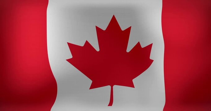 Canadian flag rippling after delay, timed gold confetti bursting across center, celebrating pride