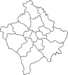 Obraz premium Black and White Outline Map of Kosovo with Administrative Municipality Borders Isolated on White Background for Educational Geography and Professional Vector Design