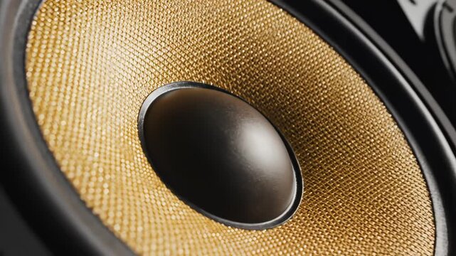 Closeup of two golden speaker cones