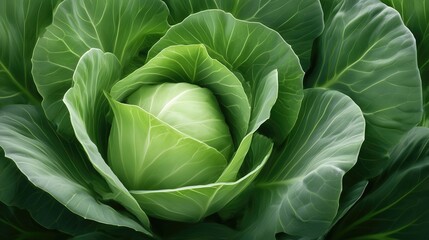 Fototapeta premium Close-up of fresh green cabbage with detailed leaf patterns