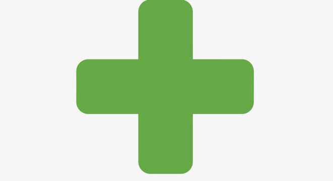 A vibrant green plus symbol on a clean white background, a healthcare icon