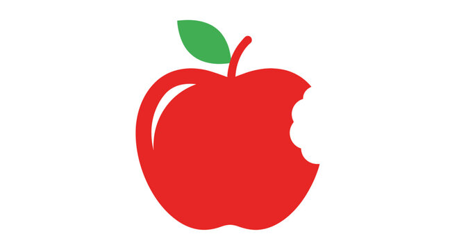 A vibrant illustration of a red apple with a bite mark on a pristine white backdrop