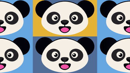 Fototapeta premium Happy Cartoon Panda Bear Seamless Pattern Background Vector