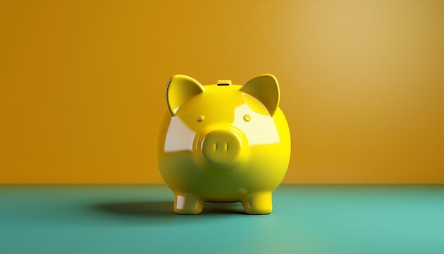 niedliches gelbes sparschwein als spardose oder sparbuchse vor farbigen studio hintergrund erinnert ans sparen und anlegen vom ersparten geld als 3d rendering