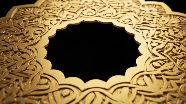 Intricate Gold Circular Frame with Floral Arabesque Pattern, Detailed Engraving and Luxury Design