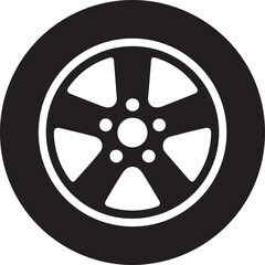 Car, vehicle or automobile tire alloy wheel with rim flat vector icon for apps and websites