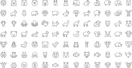 Minimal Animal Line Icons Set Vector Collection with Wildlife Farm and Pet Outline Symbols © MdAlom