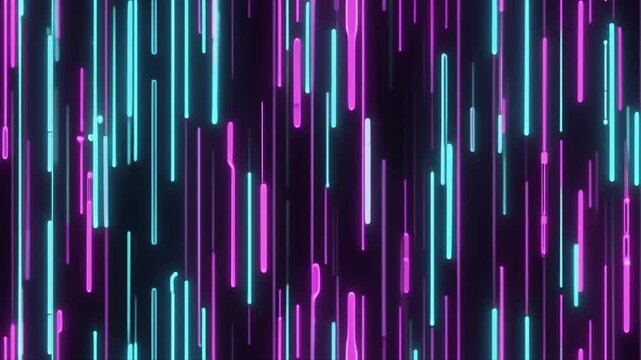 Futuristic looping neon cyan violet vertical rain flowing diagonal lines abstract futuristic tech background seamless surreal ambience cascading softly cinematic loop
