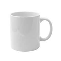A white ceramic mug with a handle, set against a plain white background. isolated on transparent background